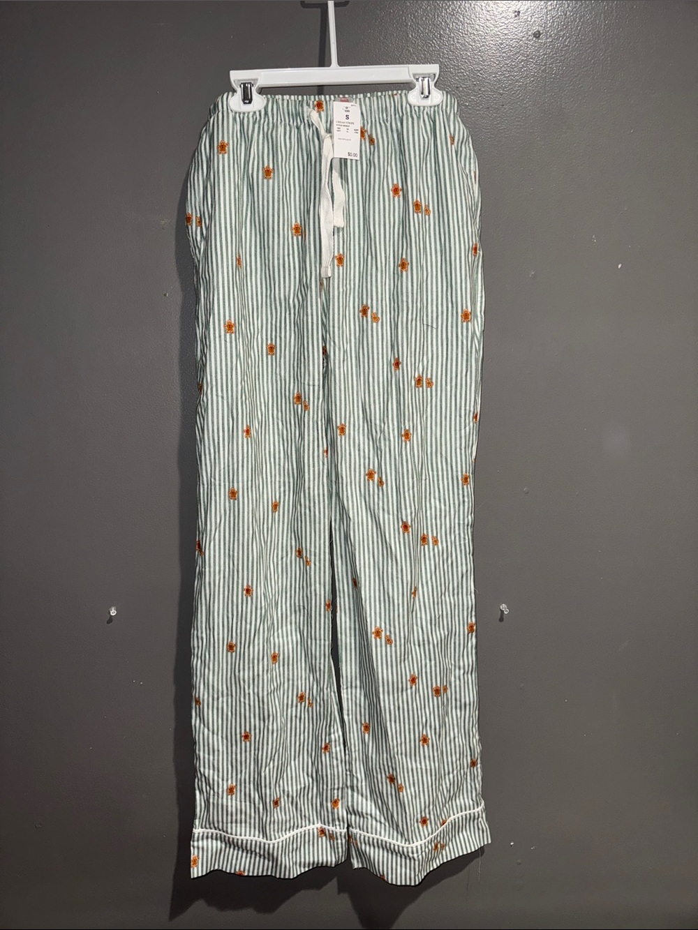Wondershop Mint Green & White Striped Pajama Pants with Orange Floral Print